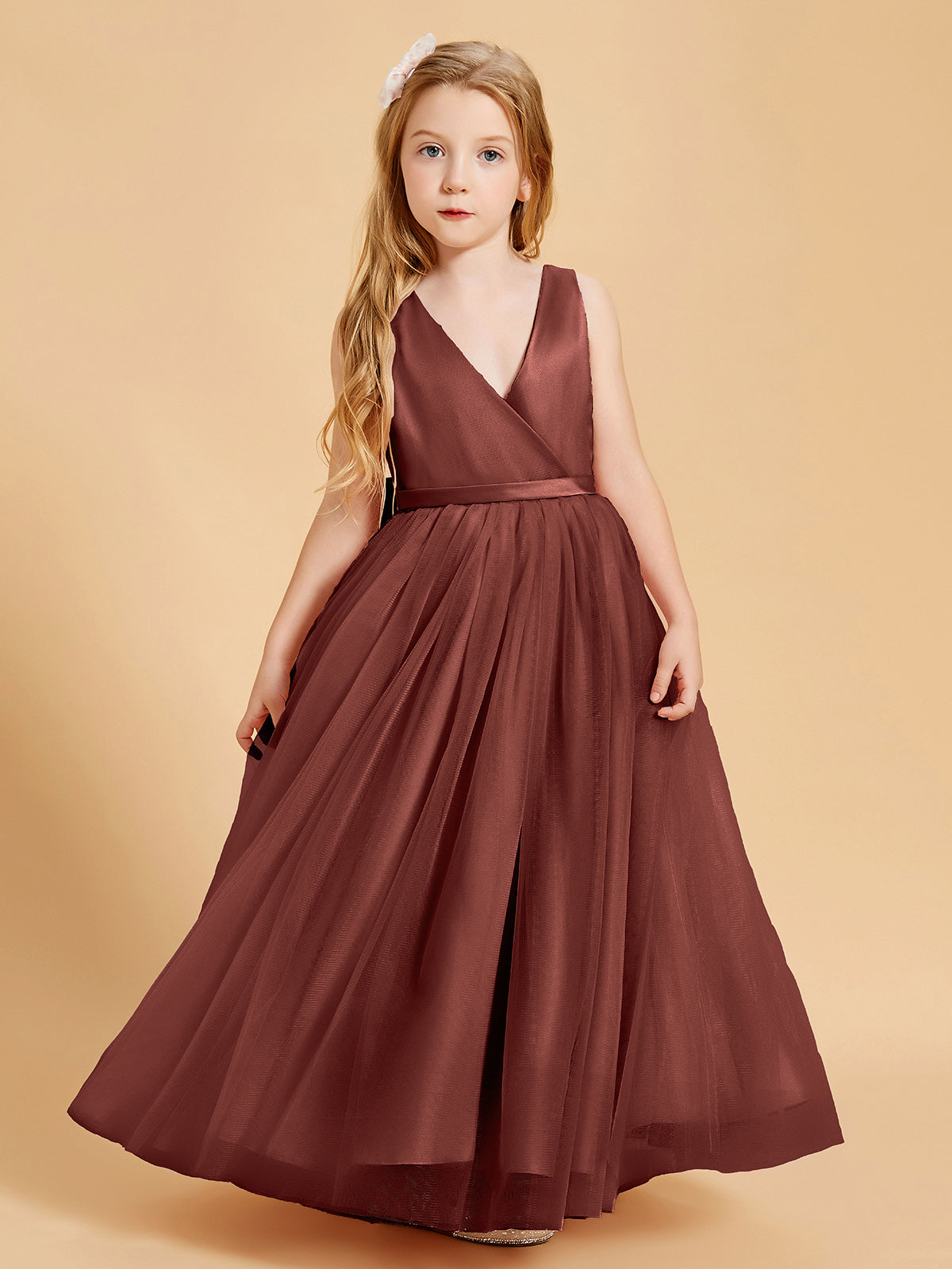 Tulle Junior Bridesmaid Dresses Satin Top Terracotta